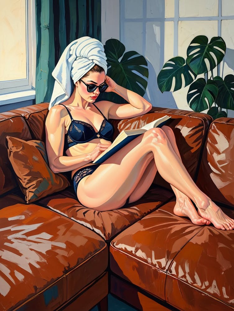 Expressionist Painting of a Woman Reading On A Couch