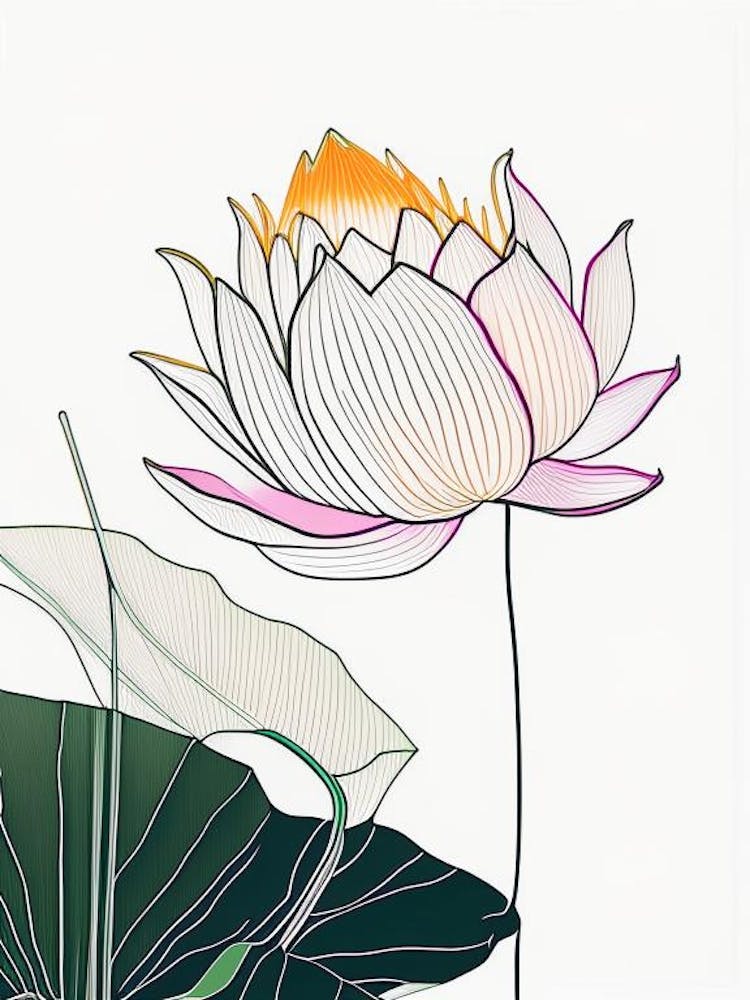 Lotus Flower In Garden Abstract Line Drawing 2