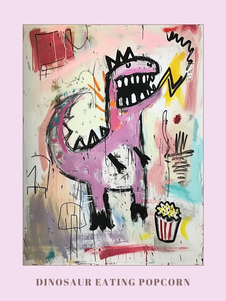 Dinosaur Eating Popcorn Purple Graffiti Style 2 Poster