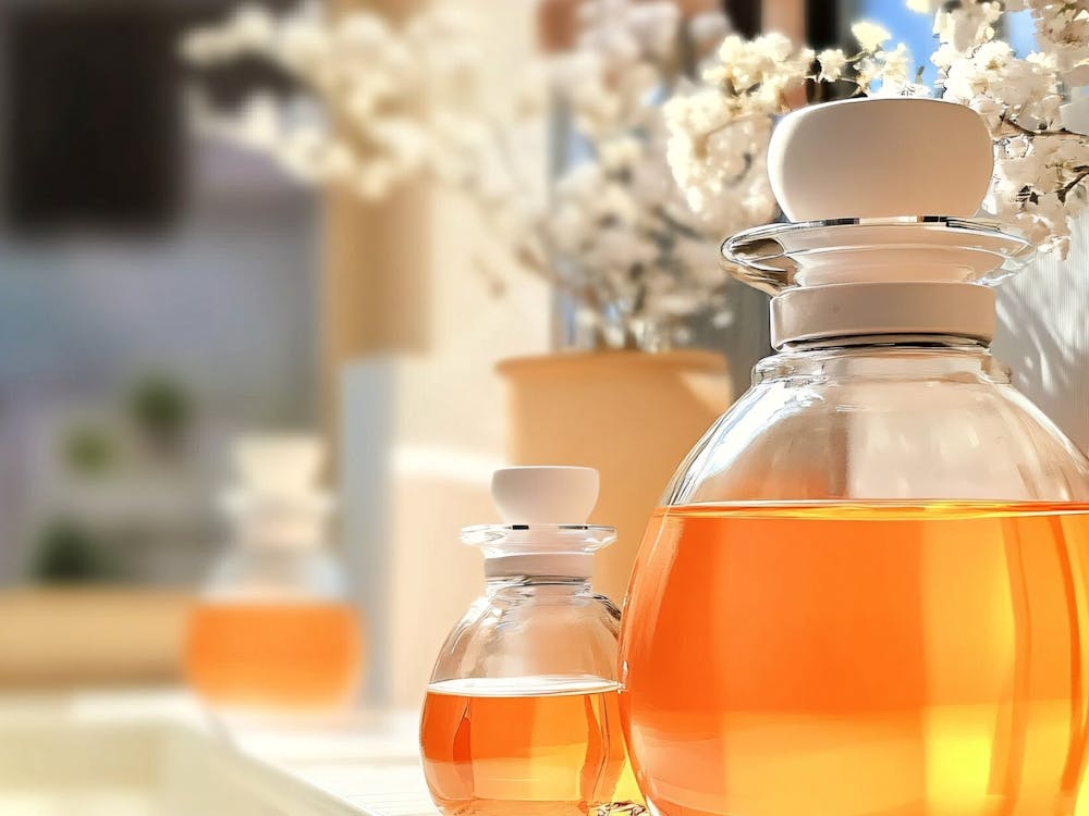 Bathroom With Bottles Of Perfume