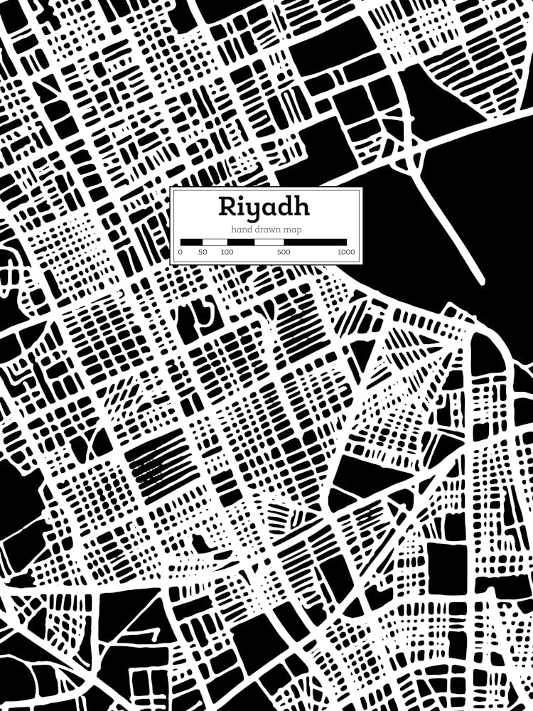 Riyadh City Map — Hand-drawn map, vector black map