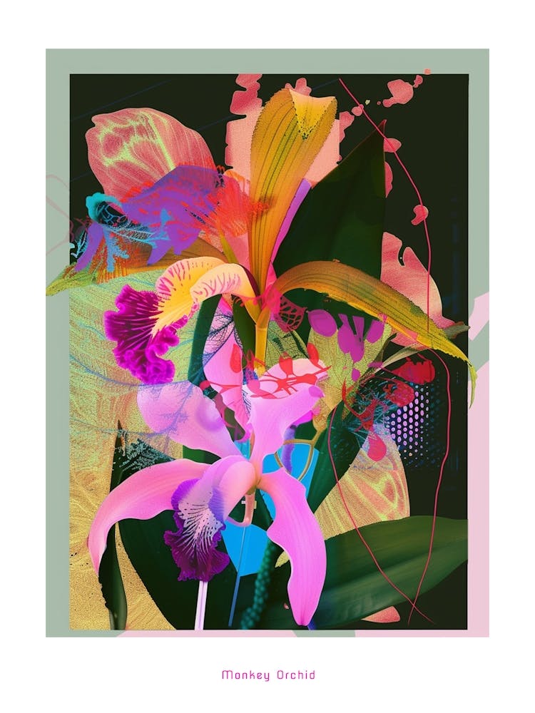 Affiche Collage Fleur Néon Orchidée Singe 4