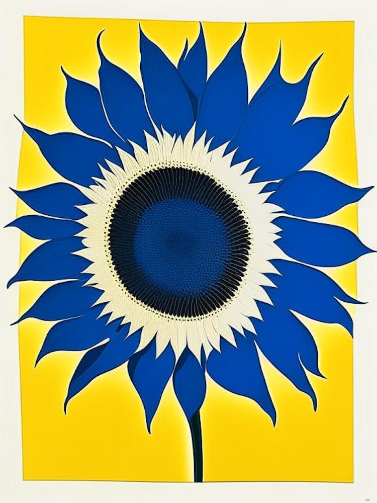Sunflower 1 Symbol Blue And White Line Drawing