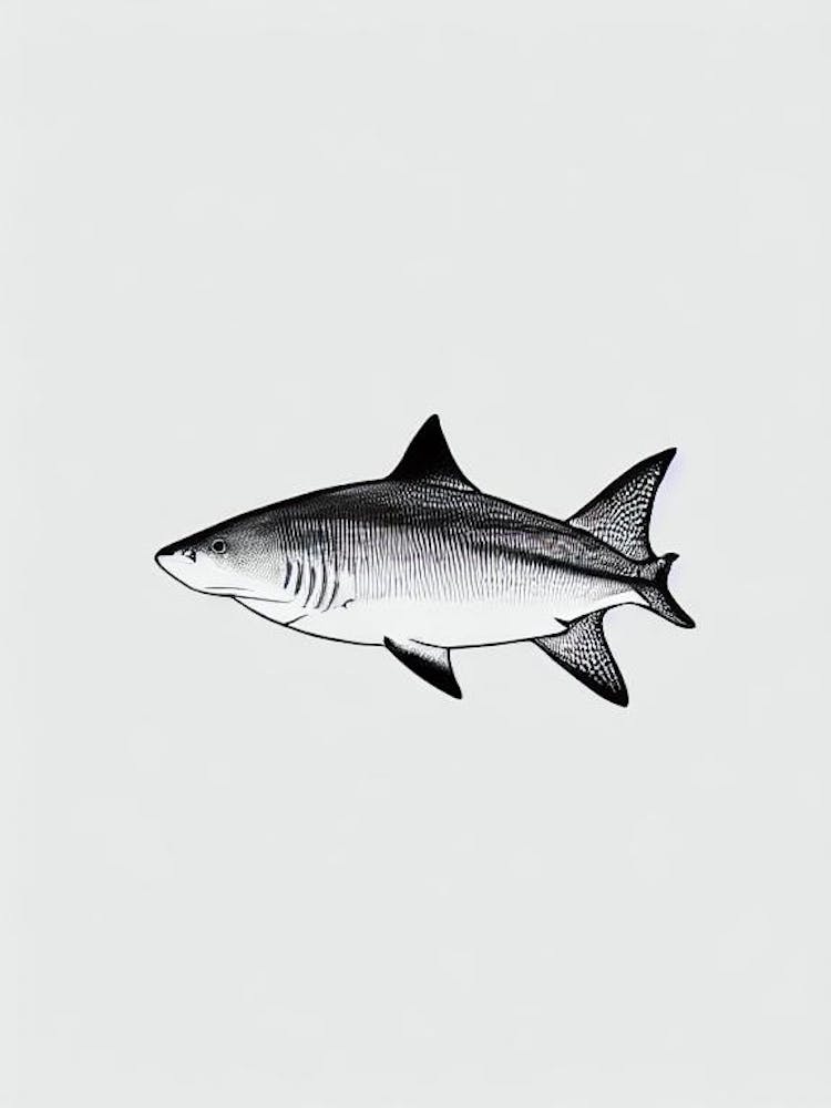 Bull Shark Black & White Drawing