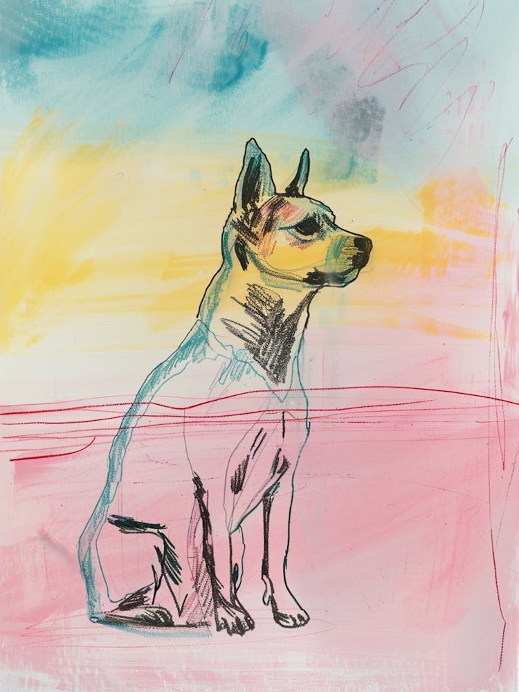 Bunter Portugiesischer Podengo Pequeno Hund Abstrakte Linienillustration 3