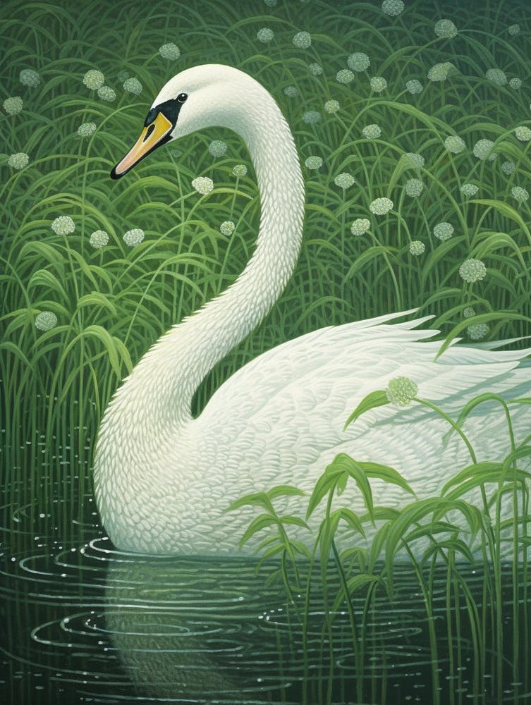 Ohara Koson Inspired Bird Painting Swan 1