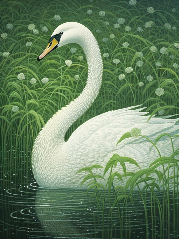 Ohara Koson Inspired Bird Painting Swan 1