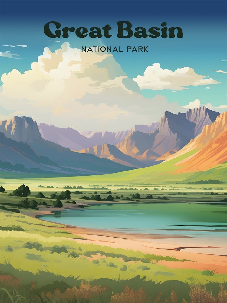 Great Basin Nevada Hiking Modern Travel Illustration