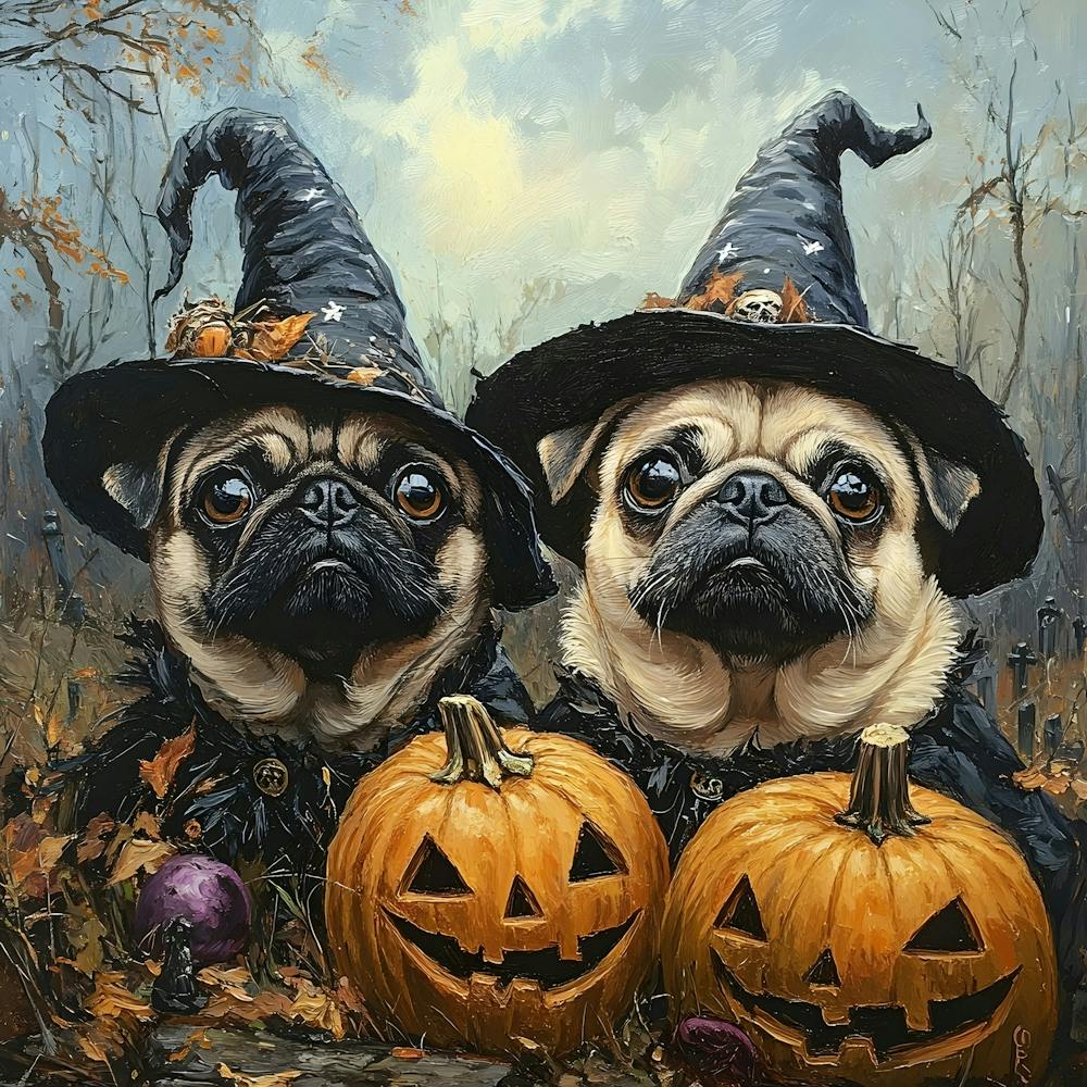 Halloween Pugs In Oil 12