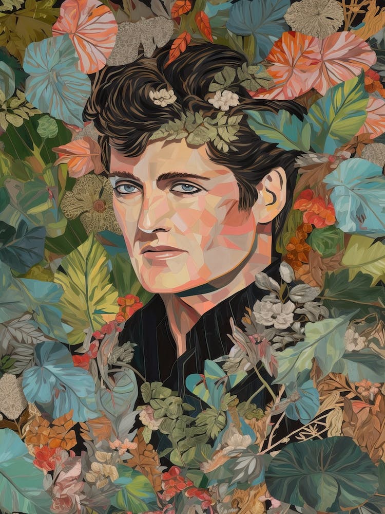 Floral Handpainted Portrait Of Elvis Presley 2