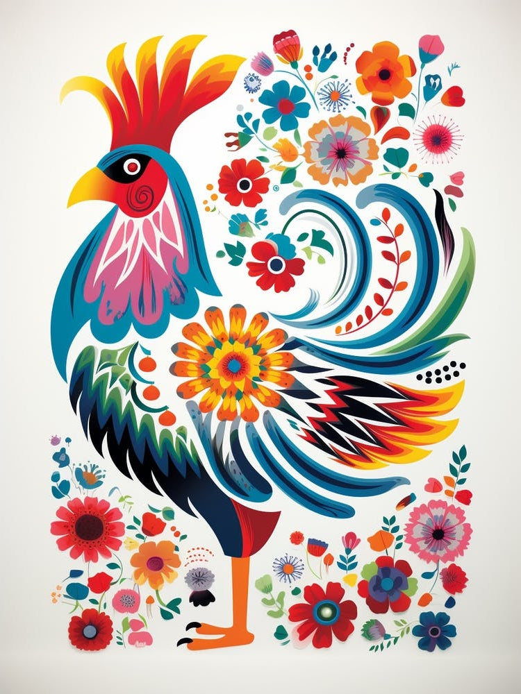 Scandinavian Bird Illustration Rooster 1