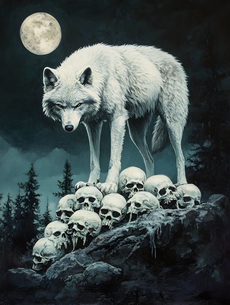 White Wolf Stepping Across Skulls 9
