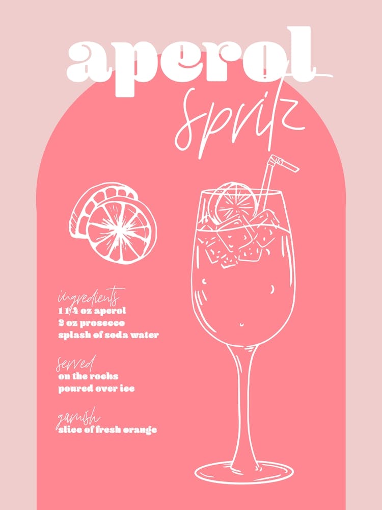 Vintage Retro Inspired Aperol Spritz Recipe Pink And Dark Pink
