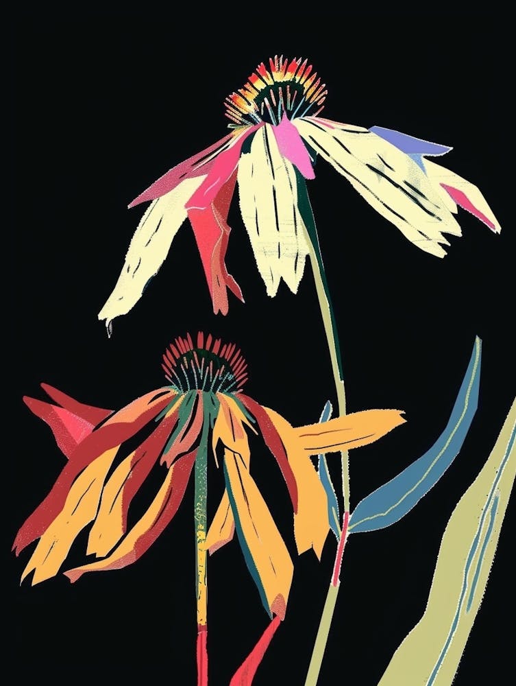 Neon Flowers On Black Coneflower 4