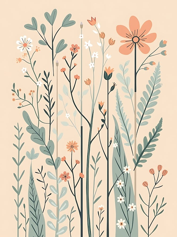 Warm Beige Flora on Textured Canvas