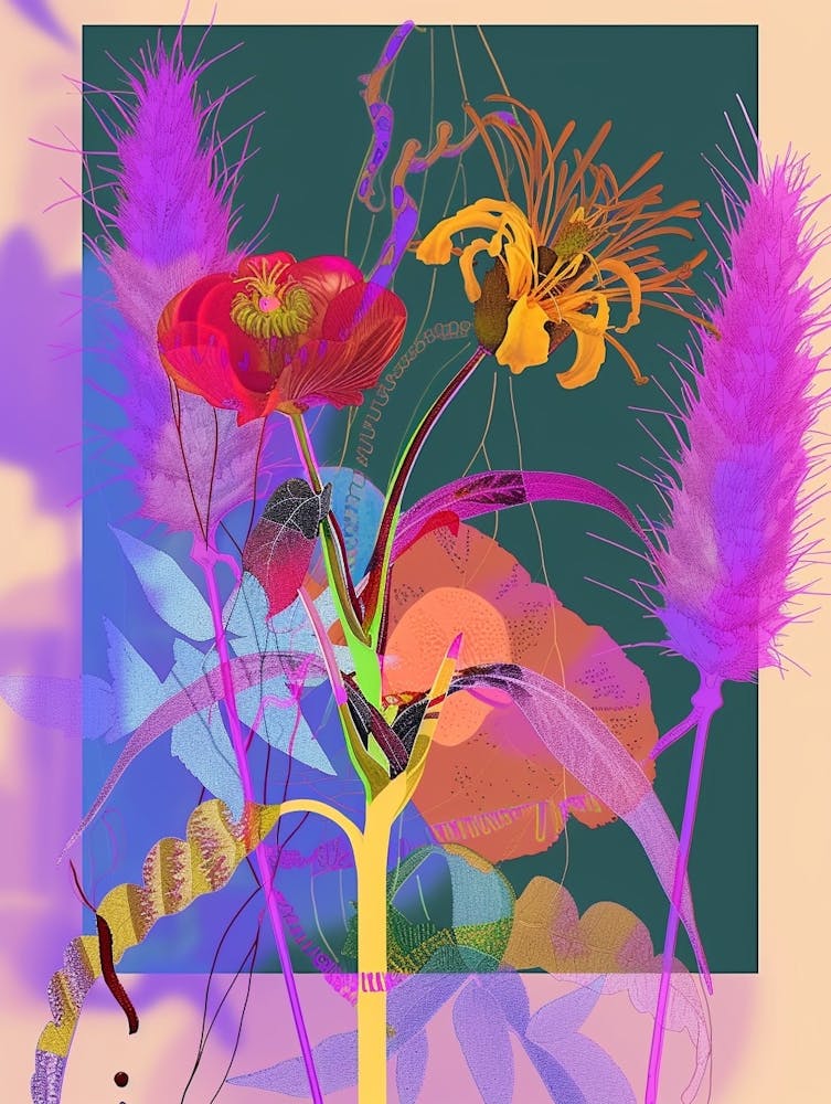 Fountain Grass 1 Neon Flower Collage