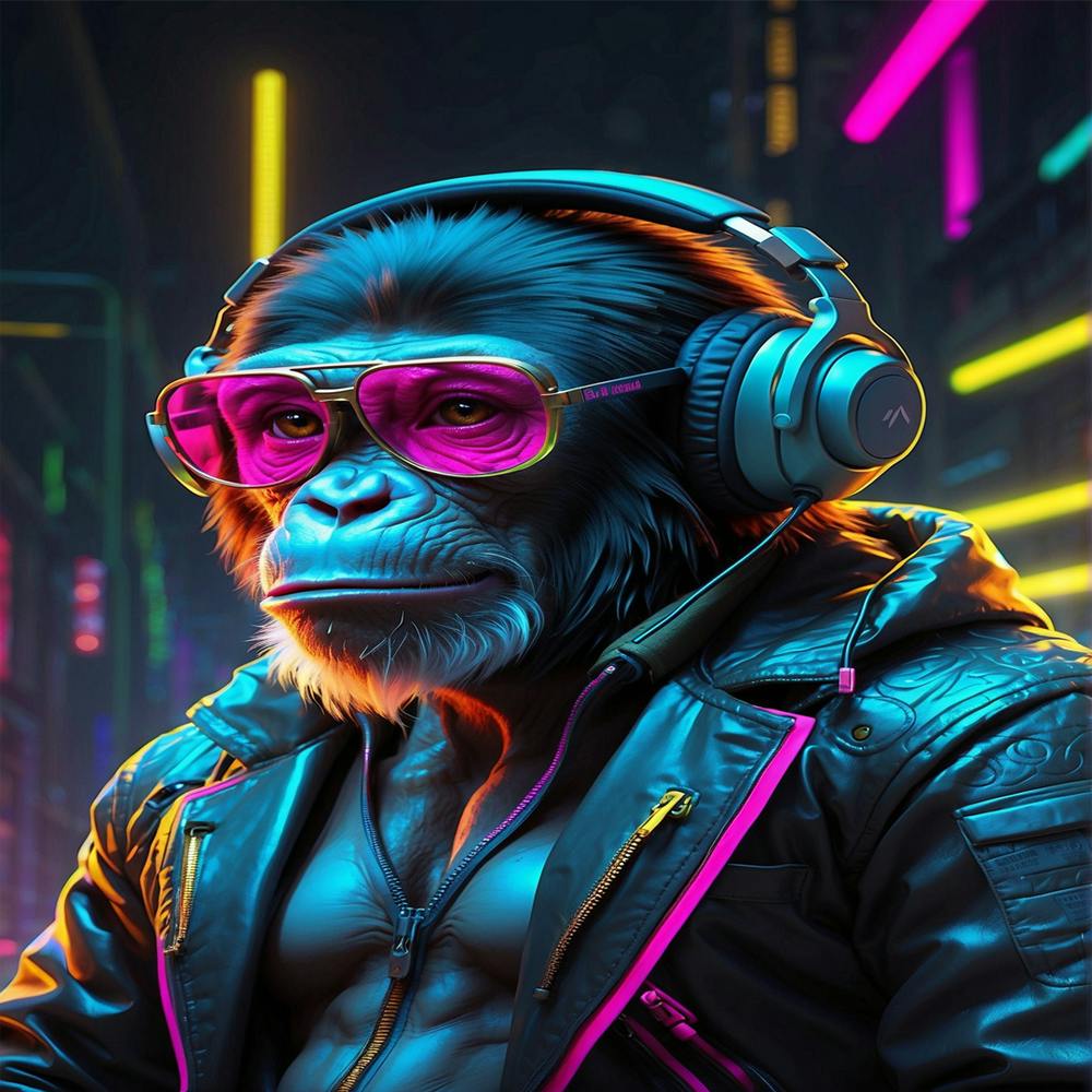 Chimpanzee With Headphones