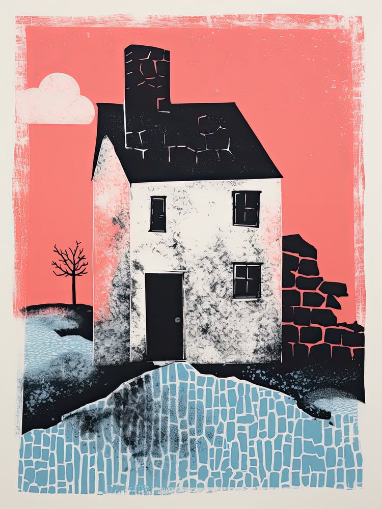 A House In Costwolds, Abstract Risograph Style 3