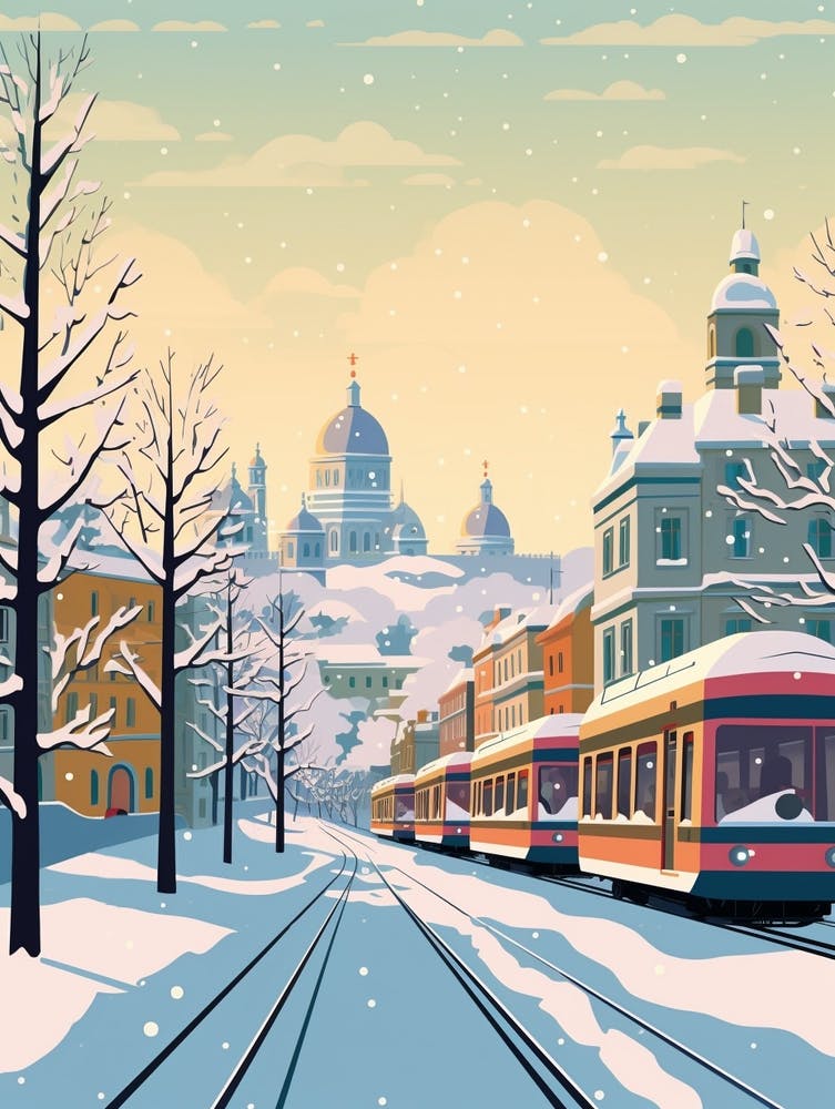Retro Winter Illustration St Petersburg Russia 2