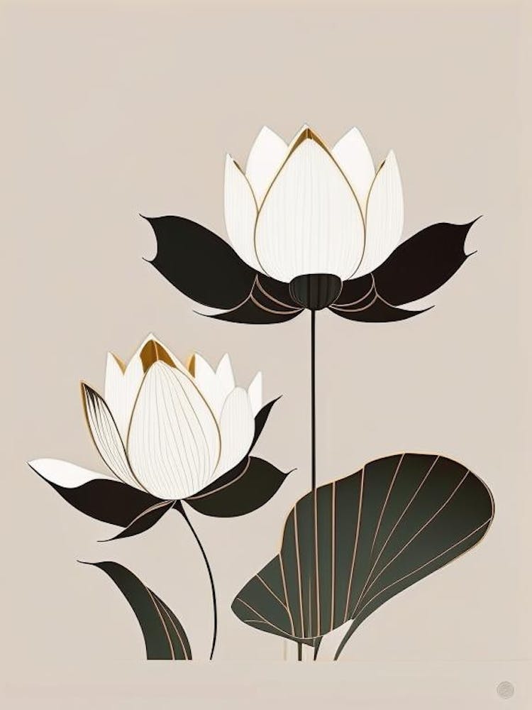 Lotus Flowers In Park Retro Minimal 4