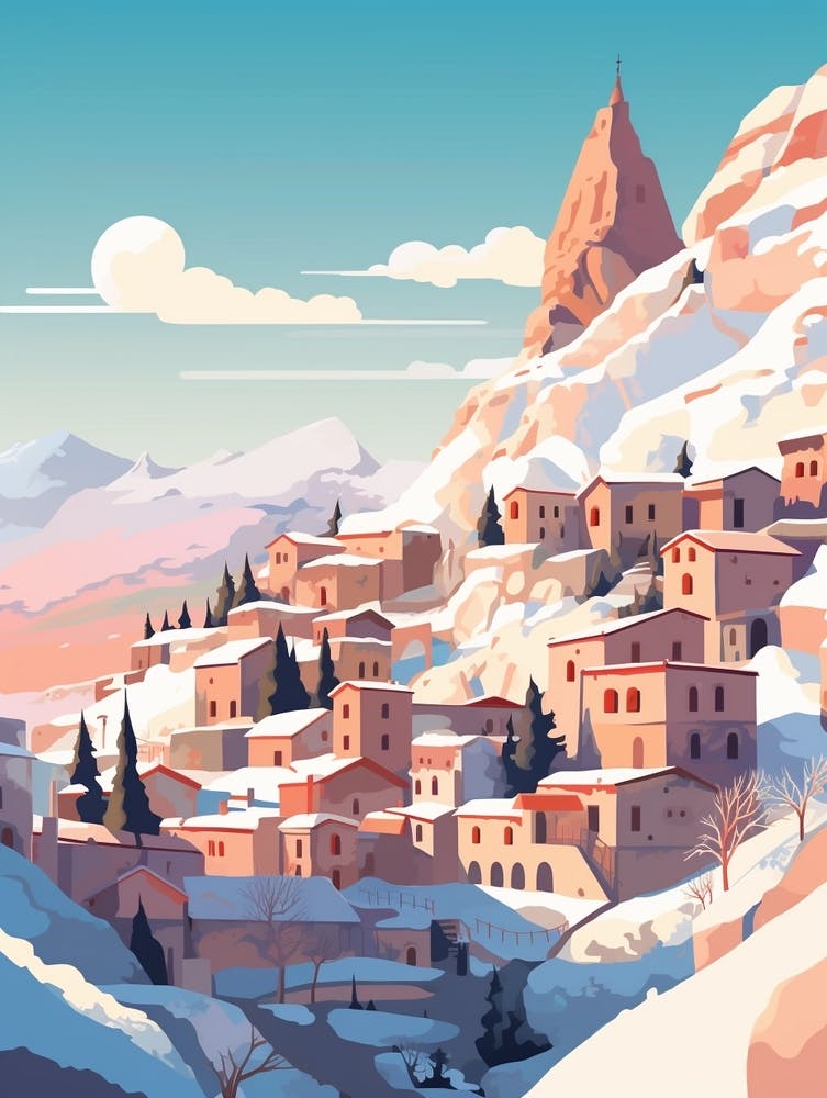 Vintage Winterreise-Illustration Kappadokien Türkei 2