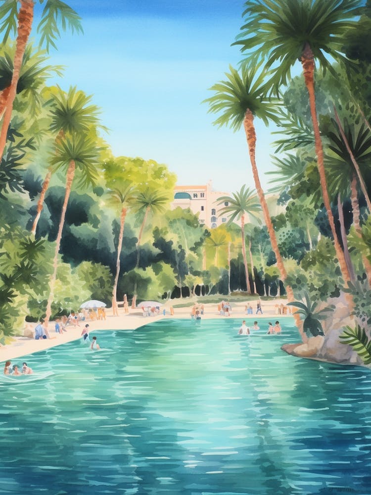 Swimming In Marbella Spain Watercolour
