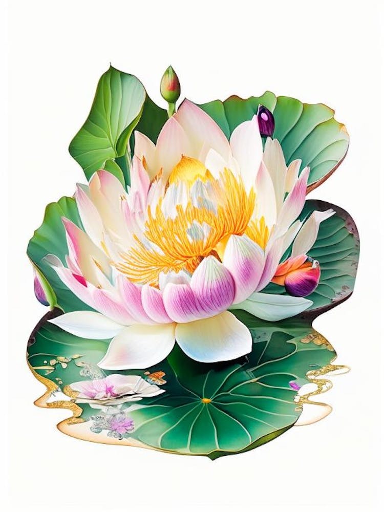 Blooming Lotus Flower In Pond Decoupage 3