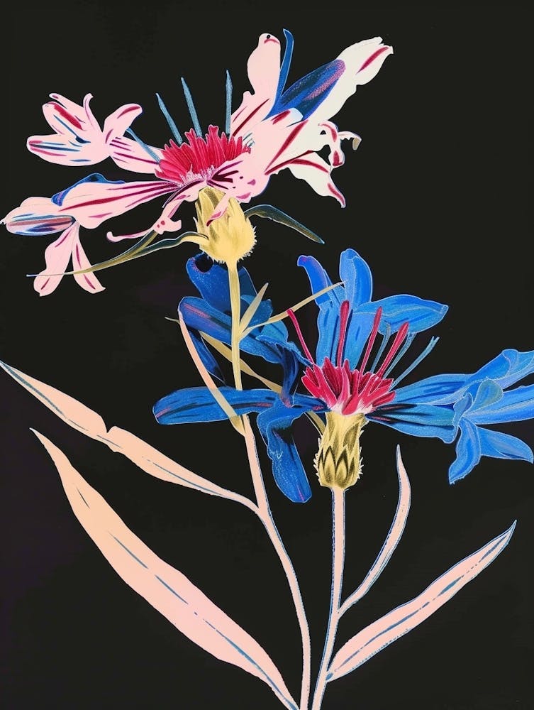 Neon Flowers On Black Cornflower 1