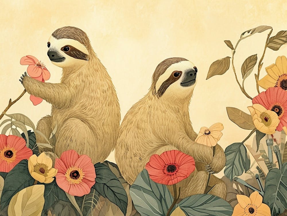 Floral Animal Illustration Sloth 1