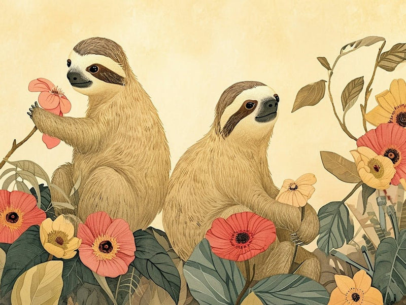 Floral Animal Illustration Sloth 1