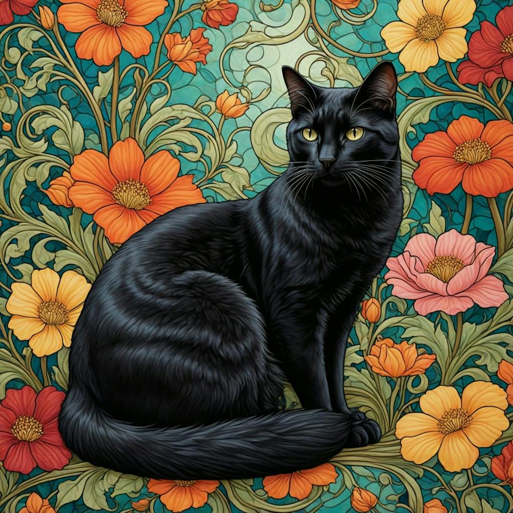 Black Cat With Flowers 5