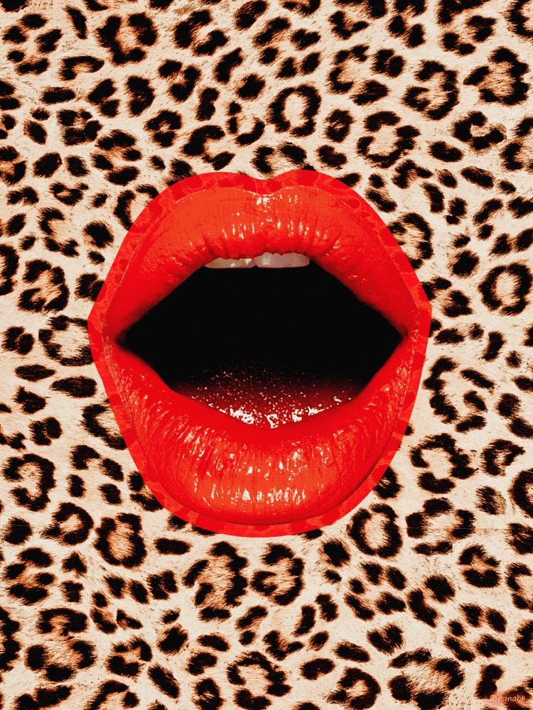 Animal Art Red Lips Collage In Brown