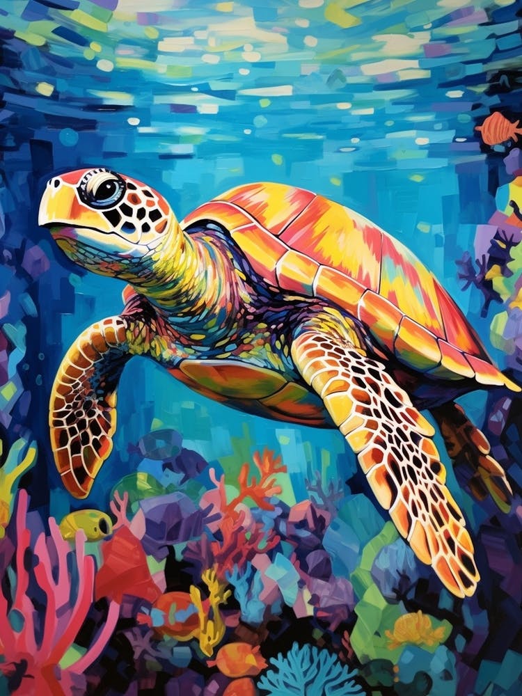 Brushstroke Sea Turtle With Coral 4