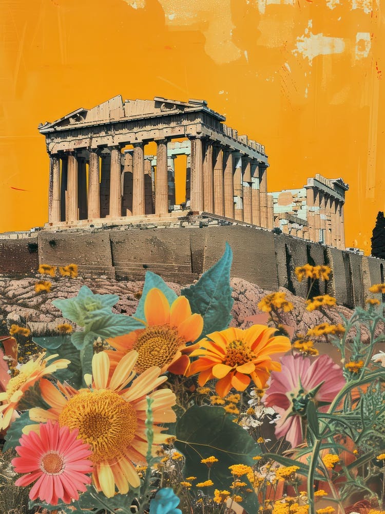 Athens   Floral Retro Collage Style 4