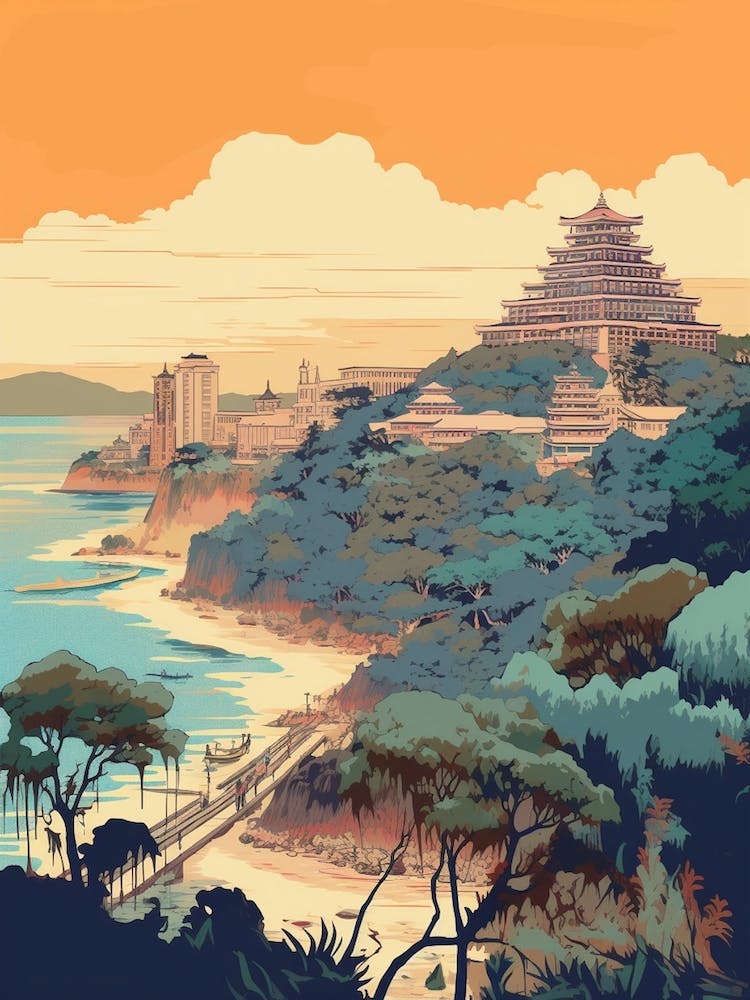 Enoshima Island, Japan Vintage Travel Art 2