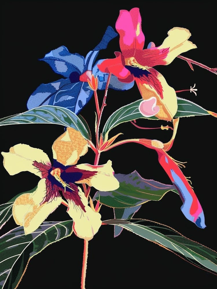 Neon Flowers On Black Impatiens 3