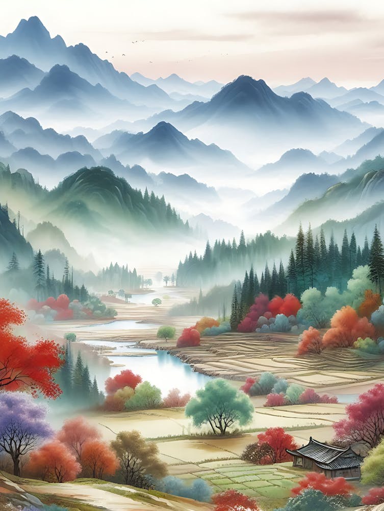 Aquarell Lebhafte Landschaft 9