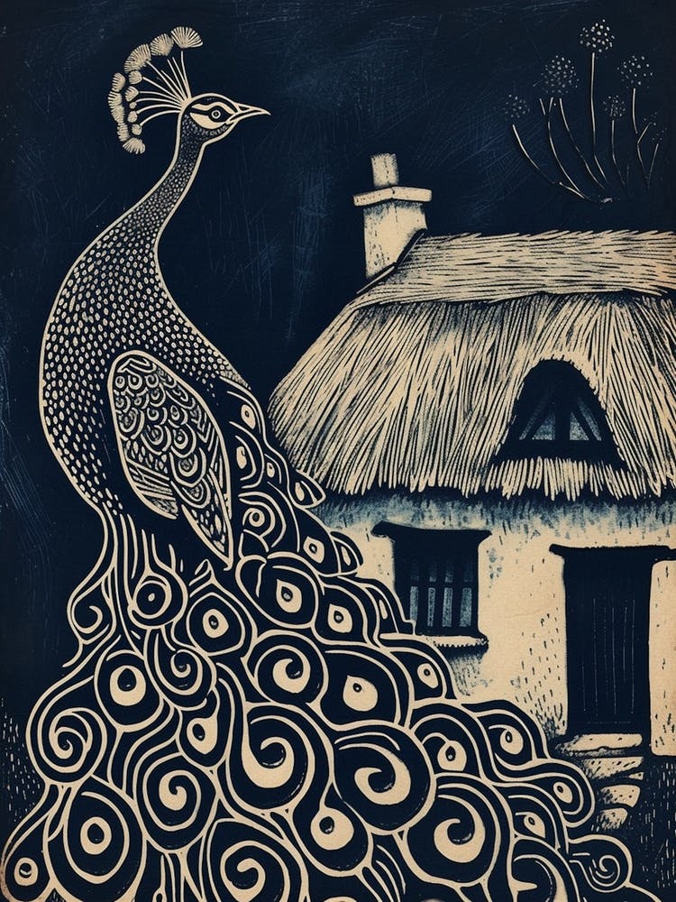 Peacock By The Cottage Navy 1