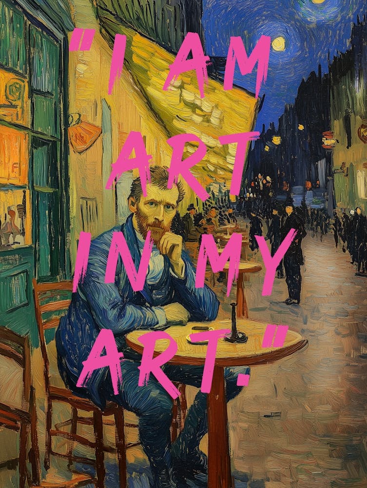 Vincent van Gogh Caféterrasse bei Nacht Oilmalerei, Selbstportrait ich bin kunst, "I Am Art In My Art" 3