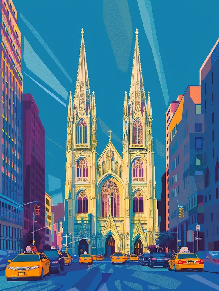 St Patricks Cathedral New York Colourful Silkscreen Illustration 4