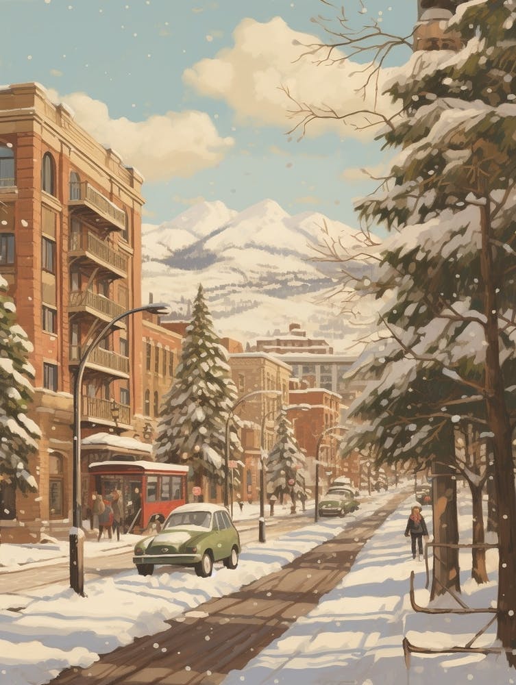 Vintage Winter Illustration Denver Colorado