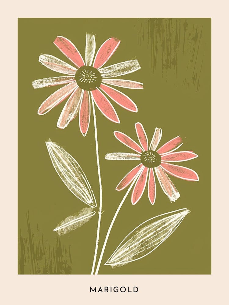 Pink & Green Marigold 1 Flower Poster