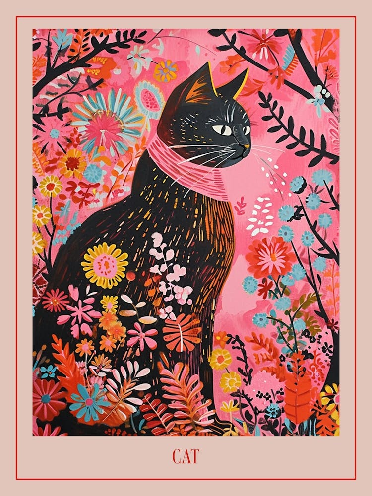 Floral Animal Painting Cat 4 Poster