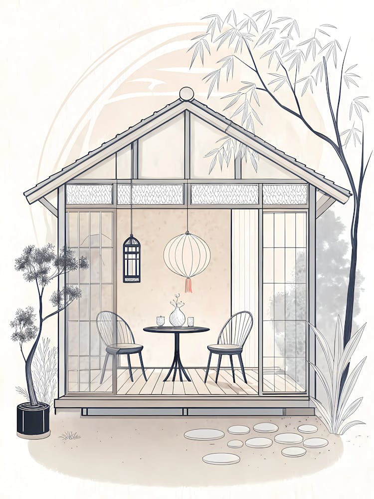 Minimalist Ink Sketch Of Abstract Interior Of A