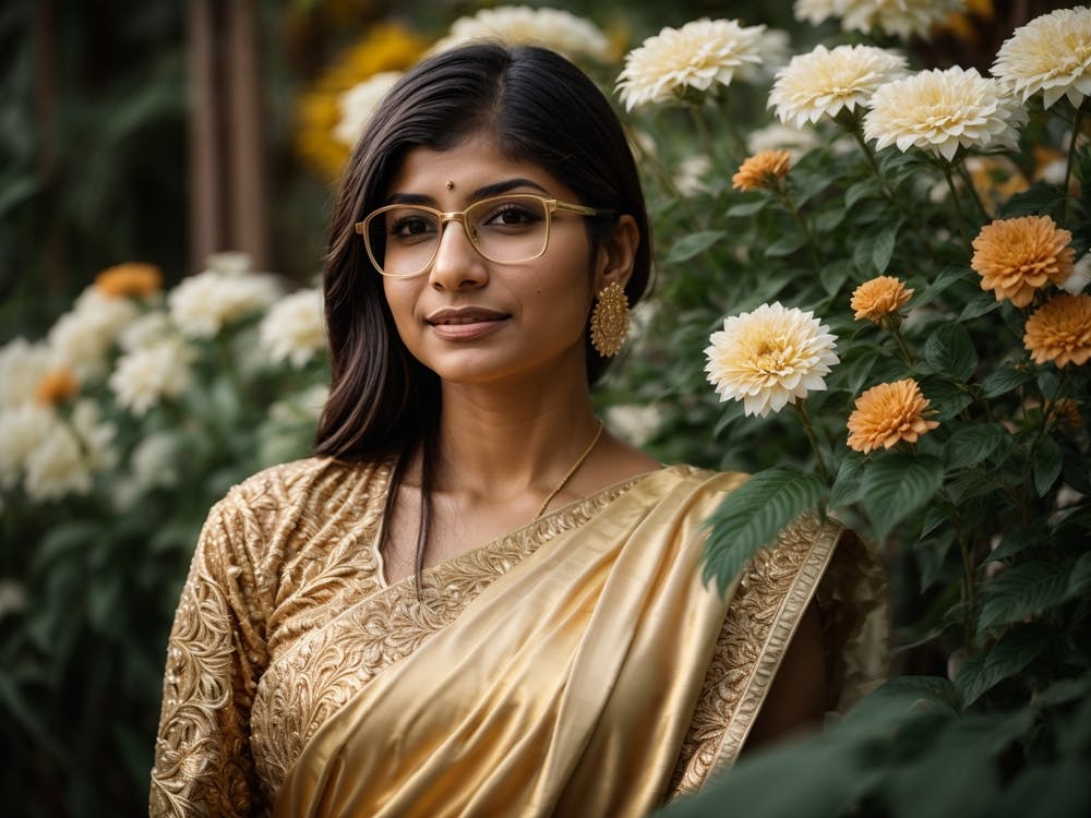 Beautiful woman in Golden Sari