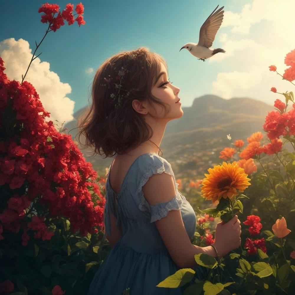Girl In A Flower Field