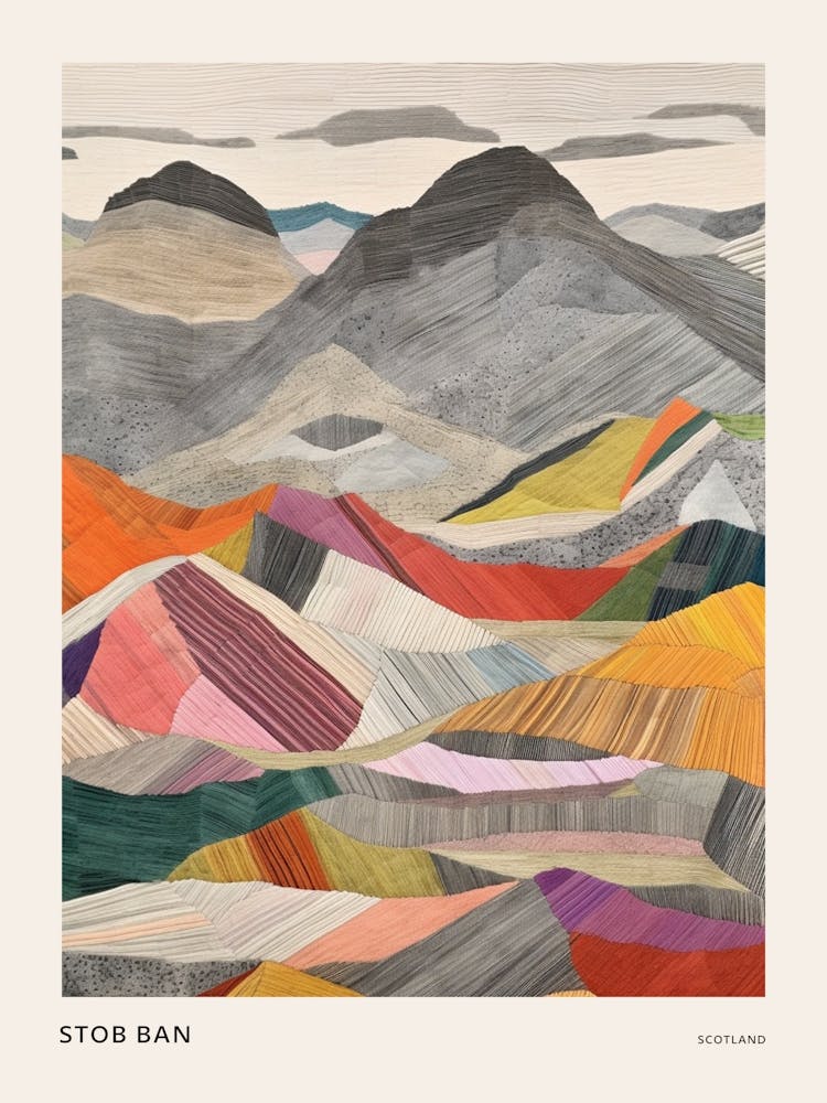 Stob Ban (Grey Corries) Scotland Colourful Mountain Illustration Poster