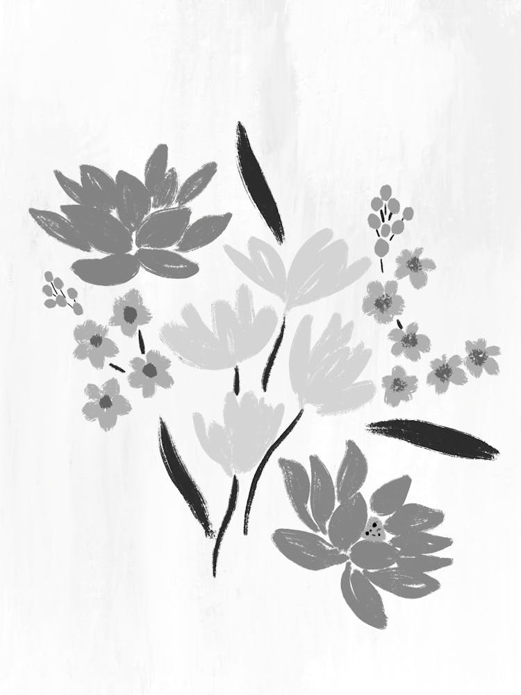 Schwarz-weiß florales Gemälde 3
