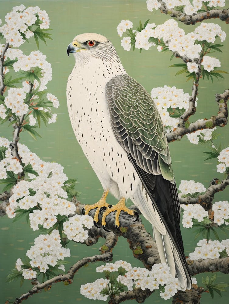 Ohara Koson Inspired Bird Painting Falcon 6