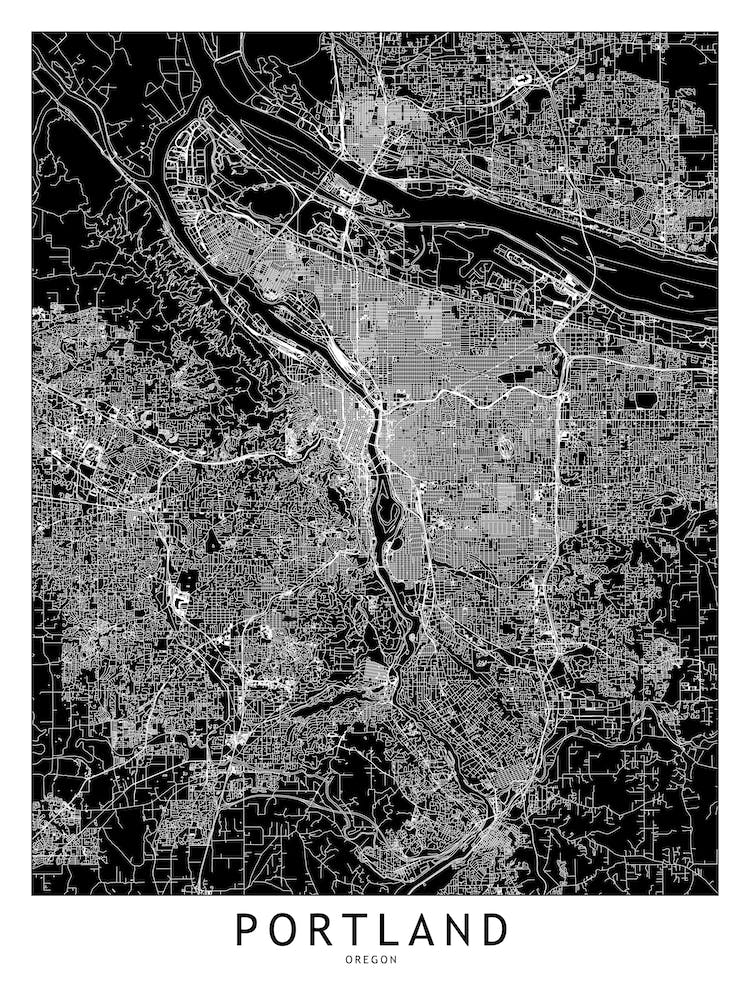 Portland Black And White Map